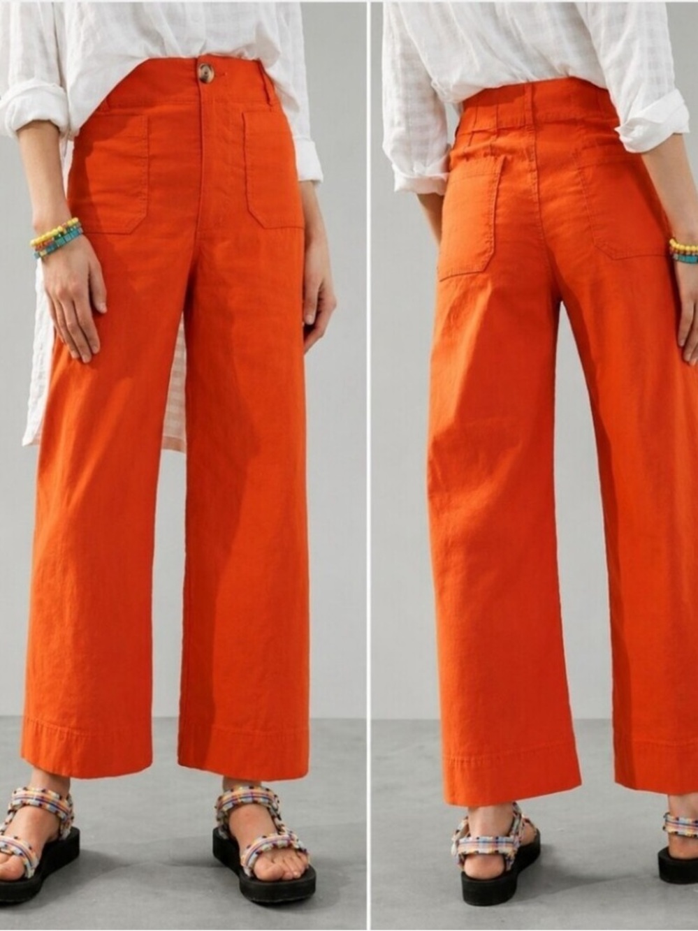 Anthropologie Maeve The Colette Magic Fabric Cropped Wide Leg Pants Orange 32
